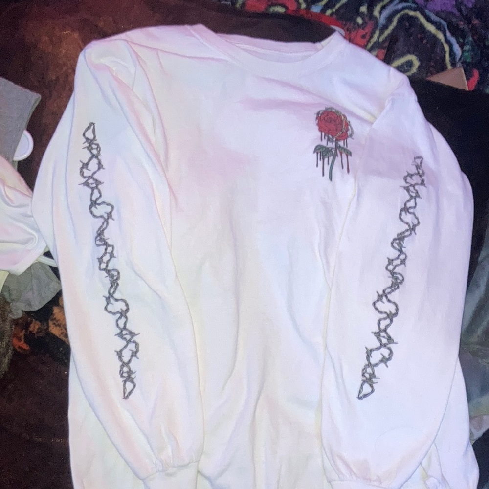 White long sleeve Empyre shirt with sleeve design